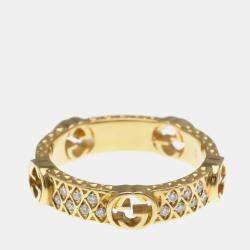 مملوكة مسبقًا Gucci Interlocking G Diamond Ring 18K Yellow Gold Fashion Diamond Band Ring 