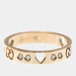 مملوكة مسبقًا Gucci Icon Amor Diamond 18K Pink Gold Fashion Band Ring EU 55