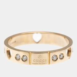 مملوكة مسبقًا Gucci Icon Amor Diamond 18K Pink Gold Fashion Band Ring EU 55