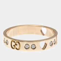 مملوكة مسبقًا Gucci Icon Amor Diamond 18K Pink Gold Fashion Band Ring EU 55