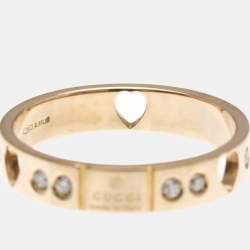 مملوكة مسبقًا Gucci Icon Amor Diamond 18K Pink Gold Fashion Band Ring EU 55