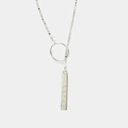 Pre Owned Gucci Lariat Necklace White Gold 18K No Stone Pendant Necklace Silver