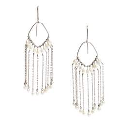 Gucci Pearl Bead 18k White Gold Hook Tassel Dangle Earrings