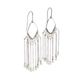 Gucci Pearl Bead 18k White Gold Hook Tassel Dangle Earrings