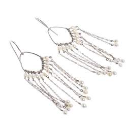 Gucci Pearl Bead 18k White Gold Hook Tassel Dangle Earrings