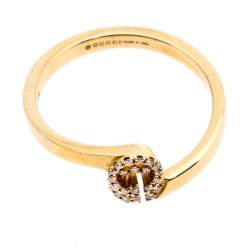 Gucci GG Running Diamond 18K Yellow Gold Stack Ring Size 50.5