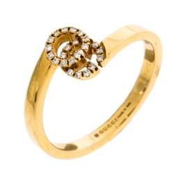 Gucci GG Running Diamond 18K Yellow Gold Stack Ring Size 50.5