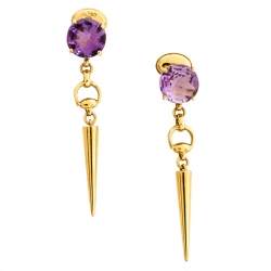 Gucci Horsebit Amethyst 18K Yellow Gold Spike Drop Earrings