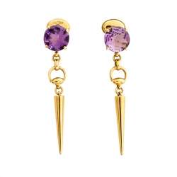 Gucci Horsebit Amethyst 18K Yellow Gold Spike Drop Earrings