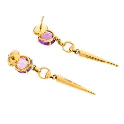 Gucci Horsebit Amethyst 18K Yellow Gold Spike Drop Earrings