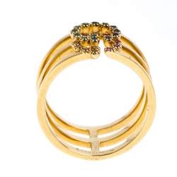 Gucci GG Running Multicolor Gemstones 18K Yellow Gold Ring Size 50.5