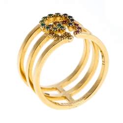 Gucci GG Running Multicolor Gemstones 18K Yellow Gold Ring Size 50.5