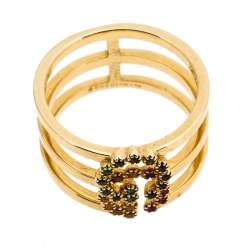 Gucci GG Running Multicolor Gemstones 18K Yellow Gold Ring Size 50.5