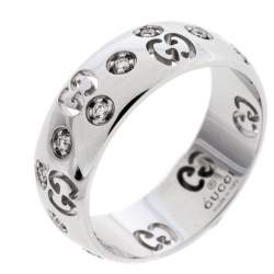 Gucci Icon Bold Diamond 18K White Gold Band Ring Size 50