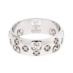 Gucci Icon Bold Diamond 18K White Gold Band Ring Size 50