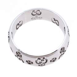 Gucci Icon Bold Diamond 18K White Gold Band Ring Size 50