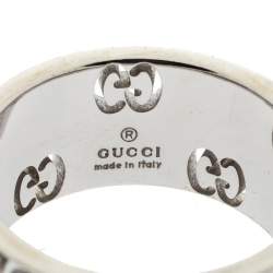 Gucci Icon Stardust Diamond 18K White Gold Band Ring Size 52