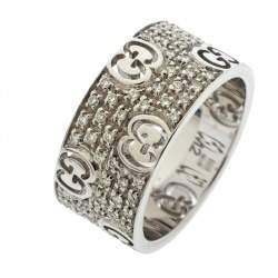 Gucci Icon Stardust Diamond 18K White Gold Band Ring Size 52