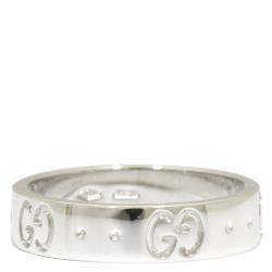 Pre Owned Gucci Icon 18K White Gold Ring Band Size 47