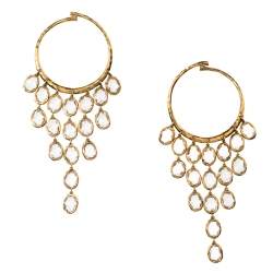 Gucci Crystal Hammered 18K Yellow Gold Dangle Hoop Earrings