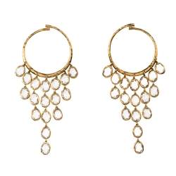 Gucci Crystal Hammered 18K Yellow Gold Dangle Hoop Earrings