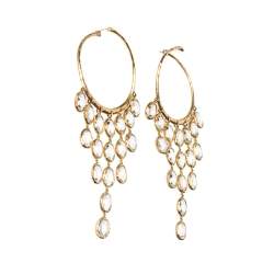 Gucci Crystal Hammered 18K Yellow Gold Dangle Hoop Earrings