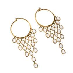 Gucci Crystal Hammered 18K Yellow Gold Dangle Hoop Earrings