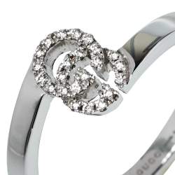 Gucci GG Running Diamond 18K White Gold Stack Ring Size 50