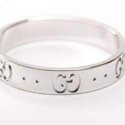 Gucci 18K White Gold Icon Band Ring Size EU 57