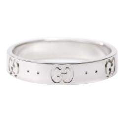 Gucci 18K White Gold Icon Band Ring Size EU 57