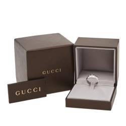 Gucci Icon Diamond 18K White Gold Bold Ring Size 57
