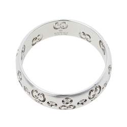 Gucci Icon Diamond 18K White Gold Bold Ring Size 57