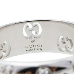 Gucci Icon Diamond 18K White Gold Bold Ring Size 57