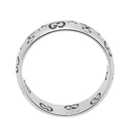 Gucci Icon Diamond 18K White Gold Bold Ring Size 57