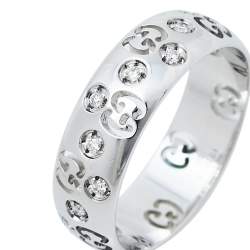 Gucci Icon Diamond 18K White Gold Bold Ring Size 57