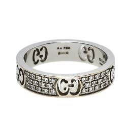 Gucci Icon Diamond 18k White Gold Band Ring Size 50