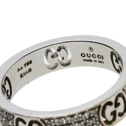Gucci Icon Diamond 18k White Gold Band Ring Size 50