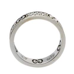 Gucci Icon Diamond 18k White Gold Band Ring Size 50