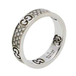 Gucci Icon Diamond 18k White Gold Band Ring Size 50