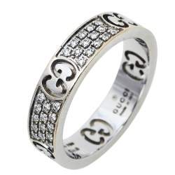 Gucci Icon Diamond 18k White Gold Band Ring Size 50