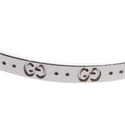 Gucci GG Motif 18K White Gold Narrow Open Cuff Bracelet 