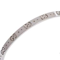 Gucci GG Motif 18K White Gold Narrow Open Cuff Bracelet 