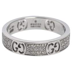 Pre Owned خاتم غوتشي ذهب أبيض عيار 18 ألماس أيقونة مقاس 53