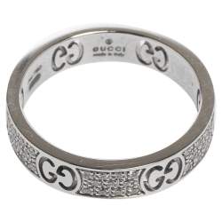 Pre Owned خاتم غوتشي ذهب أبيض عيار 18 ألماس أيقونة مقاس 53