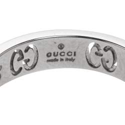 Pre Owned خاتم غوتشي ذهب أبيض عيار 18 ألماس أيقونة مقاس 53