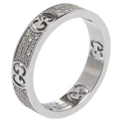 Pre Owned Gucci Icon Diamond 18k White Gold Band Ring Size 53
