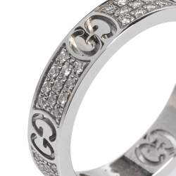 Pre Owned خاتم غوتشي ذهب أبيض عيار 18 ألماس أيقونة مقاس 53