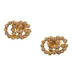 Pre Owned Gucci GG Running Diamond 18K Yellow Gold Stud Earrings