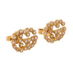 Pre Owned Gucci GG Running Diamond 18K Yellow Gold Stud Earrings