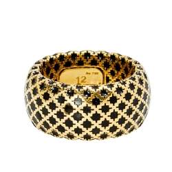 Gucci Diamantissima Black Enamel 18k Yellow Gold Band Ring Size 52